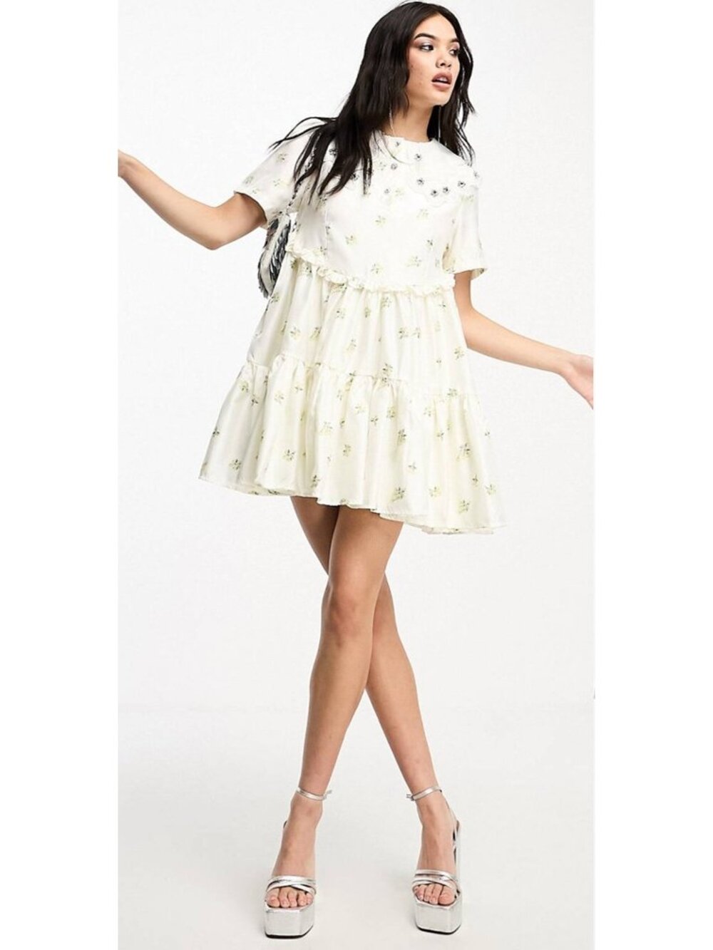 nwt SISTER JANE *Deadstock* Ditsy-Pick Floral Satin Mini Dress Ivory Size 4 (S)